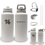 NORSVL Premium Stainless Steel Insulated Water Bottle 1L, Double Wall Vacuum Insulated Bottle, Sports Water Bottle, Hot & Cold Thermos Flask, with 3 Lids, Paracord Handle, Bumper - Glacier Grey