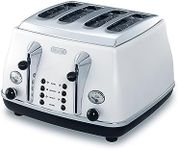 De'Longhi Icona Classic Toaster CTO4003.W, 4 Slot Toaster with Reheat and Defrost Functions, Separated Control Panels, 6 Browning Levels, Pull Crumbs Trays, Stainless Steel, 1800 W, Pearl White