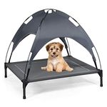 COSTWAY Raised Dog Bed, Elevated Pet Cot with Removable Canopy, Breathable Fabric & Steel Frame, Portable Cooling Dog Bed Tent for Camping Lawn Beach (90 x 81 x 82cm)