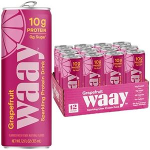 WAAY Sparkling Protein Drink, Grapefruit, 12 fl oz Can, 10g Protein, 0g Sugar, 45 Calories (12 Pack)
