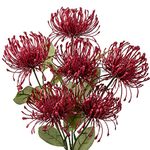 Hollyone 33" Red Artificial Mums Flowers Fall Chrysanthemum Flowers 2Pcs Spider Mum Flower Arrangement Faux Pincushion Flower Faux Flowers with 3 Heads Long Stem for Centerpiece Bouquet Home Decor