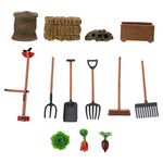 PATKAW Feed Set, 13 Pcs Simulation Farm Tool Toy Farm Scene Toy Farm Scene Model Includes Bale, Straw Heap, Fork, Mower, Brush, Carrots for Miniature Scene