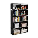 JIUYOTREE 6-Tiers Portable Bookshelf with Fabric Cloth at Back, 10 Cube Closet Storage Organizer Bookcase, Living Room,Study Room,Bedroom, Black