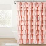 Lush Decor Ruffle Floral Shower Curtain Vintage Chic Farmhouse Blush 72x72 Inch