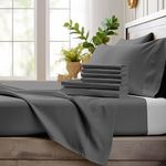 Bamboo Sheets King - 100% Viscose from Bamboo Sheets King Size - Soft, Cool 6-Piece Bamboo Sheet Set - Extra Deep Pocket, No-Slip Fitted Sheet - Comfy and Hypoallergenic (King, Dark Grey)