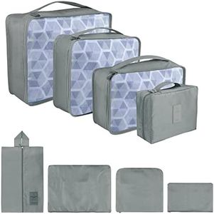 Coolzon Organizer Valigie Viaggio Set 8 Pezzi set, Cubi di Imballaggio Organizer Valigia Perfect Storage Travel Luggage Organizer per i vestiti,Cosmetici,Scarpe,Intimo, Grigio