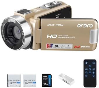 ORDRO Video Camera Camcorder Full HD 1080P 30FPS Digital YouTube Vlogging Camera Video Recorder with 18X Zoom, Night Vision, 3.0'' 270 ° Flip Screen 16GB Card Remote Control, 2 Batteries