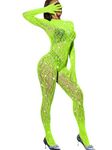 EHSUYAB Women Sexy Lace Jumpsuit, Leopard Fishnet Bodysuit Dancer Glow Rave Outfits, One Piece Mesh Full Rhinestone Lingerie, Neon Green, One Size