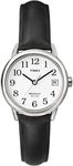 Timex Women's Easy Reader 25mm Watch – Silver-Tone Case White Dial with Black Leather Strap