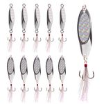 Metal Spoon Fishing Lures 10pcs Spinner Baits for Trout Bass Salmon Freshwater Saltwater with Feather Treble Hook 5g-28g (10g-10pcs)