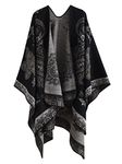 Comilaka Womens Printed Poncho Cape Oversized Shawl Wrap Open Front Cardigans Blanket Scarf Coat Warm Winter Black