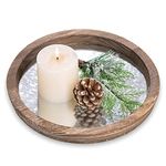 Hanobe Round Wood Decorative Tray: Rustic Wooden Tray for Coffee Table Farmhouse Centerpiece Mirror Candle Tray Vintage Mirrored Bar Tray ottoman tray for Home Decor Bathroom Vanity Kitchen Organizer