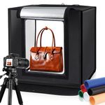 PULUZ Photo Studio Light Box Portable 60 x 60 x 60 cm Light Tent LED 5500K Mini 60W Photography Studio Tent Kit with 3 Removable Backdrop Black Orange White UK Plug