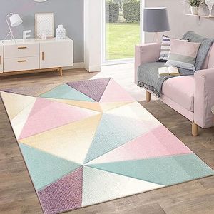 Tappeto Pelo Corto Moderno alla Moda Pastello Design Geometrico Multicolore, Dimensione:160x220 cm
