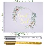 Kssvzz Wedding Guest Book 60 Pages, Large Wedding Scrapbook with 2 Pens, Memory Wedding Book for Guest to Sign, Wedding Guestbook with Wreath Design