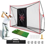 BAGAIL Golf Net, 10 x 7 ft Heavy Duty Golf Practice Net and Tri-Turf Mat, Portable Golf Net with Carry Bag, Golf Training Aid Hitting Driving Chipping Nets for Backyard Outdoor Indoor - G9 Pro, Red