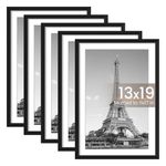 upsimples 13x19 Picture Frame Set of 5, Display Pictures 11x17 with Mat or 13x19 Without Mat, Wall Gallery Photo Frames, Black