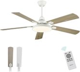 Melkelen White Ceiling Fan, 52 Inch Ceiling Fans with Lights and Remote, Modern Outdoor Fan with Lights for Covered Patio Farmhouse Bedroom, MK06-WT