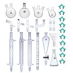 Laboy Glass Advanced Chemistry Lab Glassware Kit 24/40 Glass Adapter Flask Condenser Funnel Stopper Joint Clip Distillation Apparatus (29pcs)