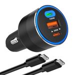 TEKTURN 160W Car Charger with 100W E-Mark Cable - Multiport (2 USB-C & 1 USB-A) Super Fast Charging, Compatible with iPhone 15/14/13/12, Galaxy S24/S23/S22, iPad, MacBook, Windows Laptops & More