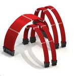 LINKUP - PSU Cable Extension Sleeved Custom Mod GPU PC Braided w/Comb Kit┃1 x 24 P (20+4)┃2 x 8 P (4+4) CPU┃2 x 8 P (6+2) GPU Set┃30CM 300MM - Red