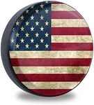 Jusen Retro American Flag Spare Tire Cover Fit for Jeep RV Truck SUV Travel Camper Trailer 14",15",16",17",Waterproof and Dustproof Protection Tires(14" for Diameter 23"-27"/58.42-68.58cm)