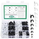 600 Pcs Round Cable Clips Black White Wire Tidy Clip, Cable Nail Clips, Cable Management Clips, Cable Pins, Cable Tidy Clips with Steel Nails Tacks for Ethernet Cable, 4mm 5mm 6mm 7mm 8mm 10mm 12mm