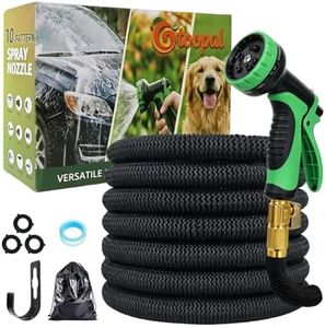 50FT Expandable Garden Hose with 10 Spray Nozzle, Lightweight Water Hose with 3-Layers Latex and 3/4" Solid Brass Fittings, Kink-Free Retractable Flexible Water Pipe with Storage Bag, Kink-Free