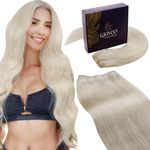 LaaVoo Weft Hair Extensions Real Human Hair 24 Inch 120g White Blonde Hair Extensions Straight Sew in Hair Extensions Double Weft Hair Extensions #60