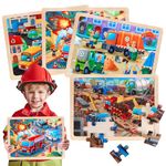 Children's Jigsaw Puzzles for Kids 3 4 5 6 Year Olds, 4x24 Pcs Construction Vehicle Puzzle Fire Truck Urban Transportation Sanitation Truck, Preschool Educational Boards Games Gifts for Boys and Girls