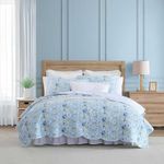 Laura Ashley - Quilt Set, Super Soft Bedding with Matching Shams, Scalloped Edge Design (Peony Garden Blue, Full/Queen)