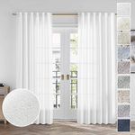 MEETBILY Curtains Panels for Back Tab Semi Sheer, Linen Textured Drapes Rod Pocket, Flax Curtains for Farmhouse/Bedroom/Living Room/Window (2-Pack, 50 x 96 inch, White)