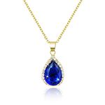 Linawe Sapphire Crystal Navy Blue Imitation Diamond Pendant Necklace for Women Trendy, Dainty Moonstone Moissanite Boho Wedding Bride Preppy Jewelry Set 14K Gold