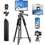 Phone Tripod, 2024 Upgraded 65inch/165cm Lightweight Portable Camera Tripod for iPhone/iPad/Samsung/Smartphone/Action Camera/DSLR Camera with Phone Holder & Wireless Bluetooth Control Remote