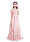 iEFiEL Kids Girls Flower Dress Wedding Bridesmaid Floral Lace Formal Maxi Long Dress Evening Party Ball Gown Pearl Pink 7-8 Years