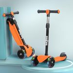 Baybee Zoomie Kick Scooter for Kids, Foldable Kids Scooter with 4 Height Adjustable Handle & Brake, Skate Scooter with LED PU Wheels, Runner Scooter for Kids 3 to 8 Years Boys Girls (Orange)