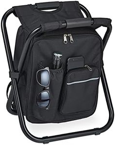 Relaxdays Silla Mochila de Camping, Plegable, Taburete Pesca, Portátil, Ligera, Estable, 42x35x29 cm, Poliéster, Negra