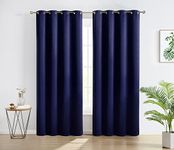 HLC.ME Oxford Blackout Curtains 84 inches - Thermal Insulated Window Curtain Grommet Panels, Set of 2 (52 W x 84 L, Navy Blue)