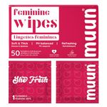 Muun Feminine Wipes Flushable - 50 Counts Individual Vaginal Wipes Ph Balance, Anti Itch Deodorant Hygiene Wrapped Personal Cleansing, Wet Wipes for Intimate, Butt (Pack of 50)
