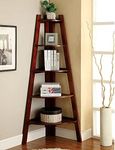 SHRI MINTU'S ART Wooden Corner Bookshelf for Living Room | Bookshelf 5 Tier Ladder Book Cabinet Corner Shelf, Bookshelf for Home Decor | Solid Wood Sheesham, Brown