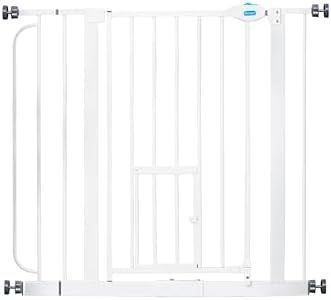 Carlson Extra Wide Walk Through Pet Gate with Small Pet Door, Includes 4-Inch Extension Kit, Pressure Mount Kit and Wall Mount Kit, White