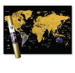 Global Walkabout Scratch Off Map with Flags background – Deluxe Travel Size World Map Poster – Countries and Facts – Travel Gift (Black)