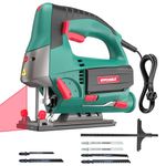 HYCHIKA Jig Saws, 800W Max Cutting Depth 110mm for Metal, 800-3000 SPM Electric Jigsaw with Class 2 Laser, 6 Variable Speeds, 0-3 Orbital Sets, -45° to +45° Bevel Cutting, 6 Blades