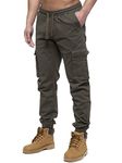 989Zé ENZO Mens Cargo Combat Jeans Elasticated Waist Cuffed Trousers Joggers EZ427 Khaki 32