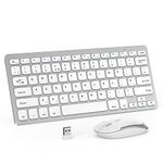 Compact Wireless Keyboard and Mouse Combo, 2.4G Portable Small Cordless Keyboard & Mouse Set UK QWERTY Layout for PC Computer Laptop, White and Silver