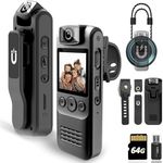 Body Camera with Audio & Video Recording- 64GB 1080P HD Police Cop Cam for Outdoor Law Enforcement Guard Travel Hike Cameras- With 1.4 in-Screen Magnetic Lanyard Flashlight 6HR Battery Life Recorder