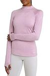 TCA Women's SuperThermal Long Sleeve Performance Base Layer Running Training Workout Top - Mock Neck - with Thumbholes - Candyfloss, M