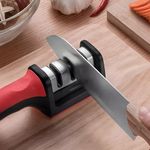 Oblivion Manual Knife Sharpener | 3 Stage Sharpening Tool for Ceramic Knife and Steel Knives | Advanced Kitchen Chef's Knife Sharpener | Knife & Scissors Sharpener Rod | Pack of 1 (Red & Black)