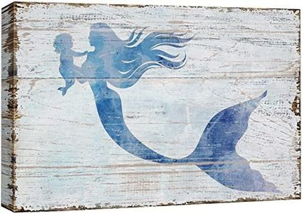 wall26 Canvas Print Wall Art Mermaid & Baby Silhouettes on Wood Panels Fantasy & Sci-Fi Ocean Illustrations Modern Art Rustic Scenic Relax/Calm Multicolor for Living Room, Bedroom, Office - 12"x18"