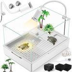 MoonOrange Small Turtle Tank Kit(Tank + Light + Water Pump), Acrylic Turtle Tank Starter Kit with Upgrade Rain Shower Head, Adjustable 5W Water Pump, Higher Fences and Multi-Function Area. (S-Kit)